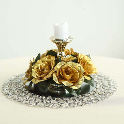 AliKopy 4 Pack 3" Gold Silk Rose Candle Ring Wreaths, Elegant Decor