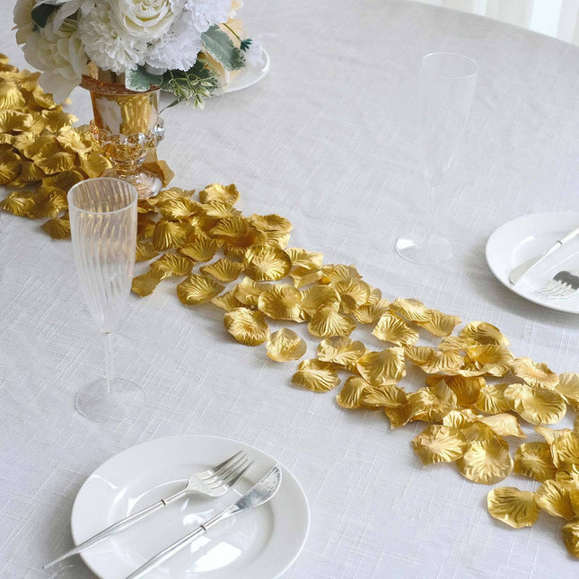 AliKopy 500-Pack Metallic Gold Silk Rose Petals - Round Design, Table