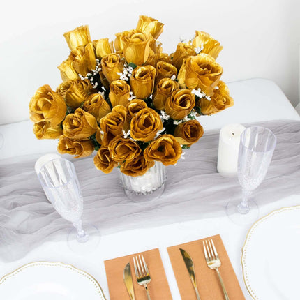 AliKopy 12 Premium Silk Gold Rose Bud Bouquets - Realistic & Durable