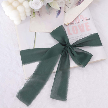 AliKopy 2-Pack 6 Yards Hunter Emerald Green Silk-Like Chiffon Ribbon,