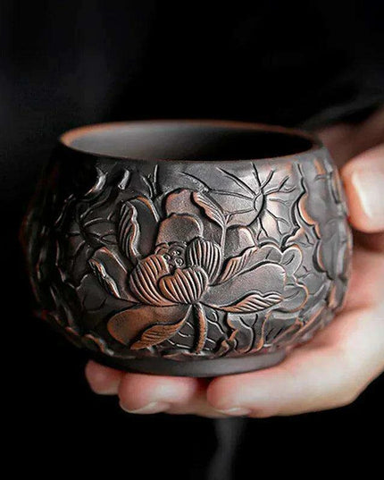 Lotus Blossom Pottery Teacup Set - Crafted for Kung Fu Tea Enthusiasts
