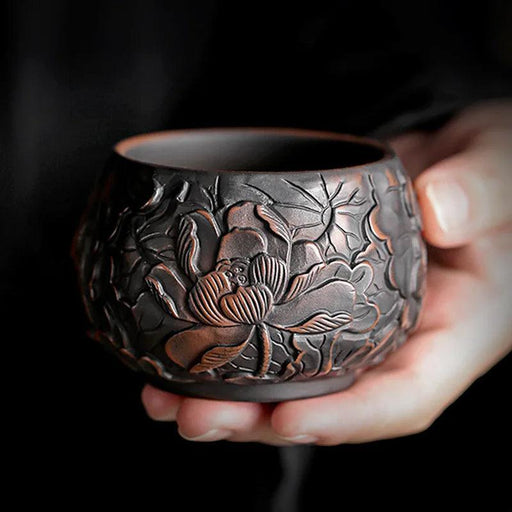 Lotus Blossom Pottery Teacup Set - Crafted for Kung Fu Tea Enthusiasts