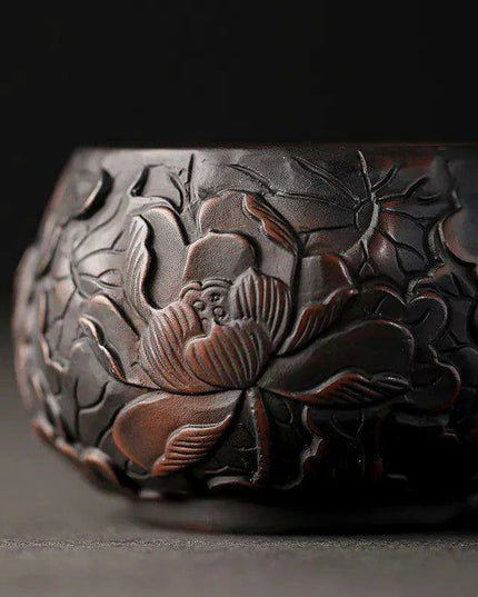 Lotus Blossom Pottery Teacup Set - Crafted for Kung Fu Tea Enthusiasts