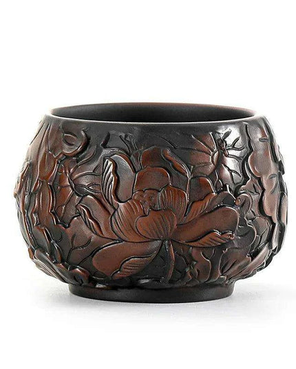 Lotus Blossom Pottery Teacup Set - Crafted for Kung Fu Tea Enthusiasts
