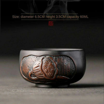 Lotus Blossom Pottery Teacup Set - Crafted for Kung Fu Tea Enthusiasts