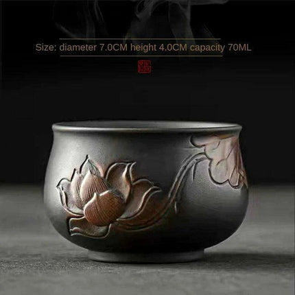 Lotus Blossom Pottery Teacup Set - Crafted for Kung Fu Tea Enthusiasts