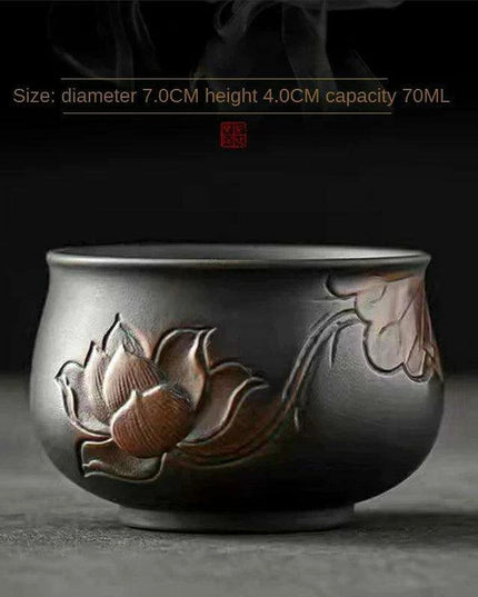 Lotus Blossom Pottery Teacup Set - Crafted for Kung Fu Tea Enthusiasts