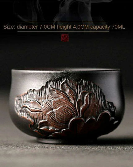 Lotus Blossom Pottery Teacup Set - Crafted for Kung Fu Tea Enthusiasts