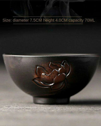 Lotus Blossom Pottery Teacup Set - Crafted for Kung Fu Tea Enthusiasts