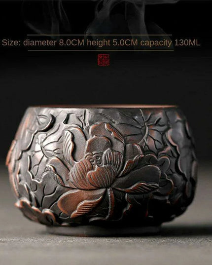 Lotus Blossom Pottery Teacup Set - Crafted for Kung Fu Tea Enthusiasts
