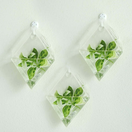AliKopy 3-Pack Glass Wall Vases - Modern Rhombus Design Planters