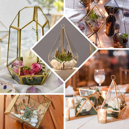 AliKopy Glass Terrarium Hanging Lantern - Gold Metal Design, 11" for A