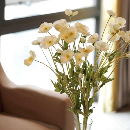 AliKopy 33" Ivory Silk Poppy Flower Bouquet - 2 Stems, Realistic Look