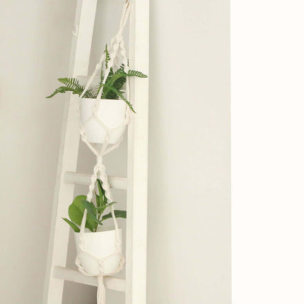 AliKopy 2-Tier Cotton Rope Hanging Planter Basket with Tassels, Boho D