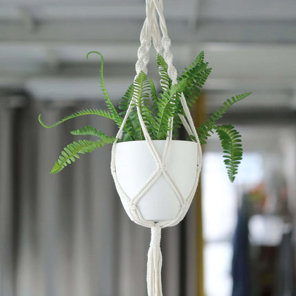 AliKopy 2-Pack Ivory Boho Hanging Planter Baskets - Cotton Rope, Tasse