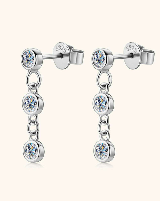 Radiant Moissanite Drop Earrings in Platinum-Plated Elegance - Timeless Jewelry Set with Warranty