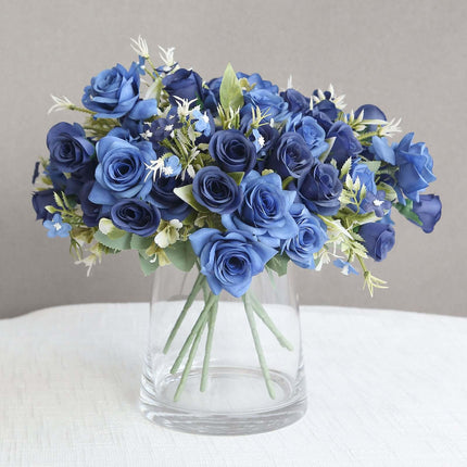 AliKopy 12" Navy Blue Real Touch Silk Rose Bouquet - 4 Bushes, Faux Br