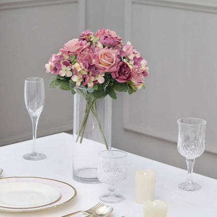 AliKopy 2 Pack Silk Rose & Peony Bouquets - 12" Dusty Rose, Wedding De