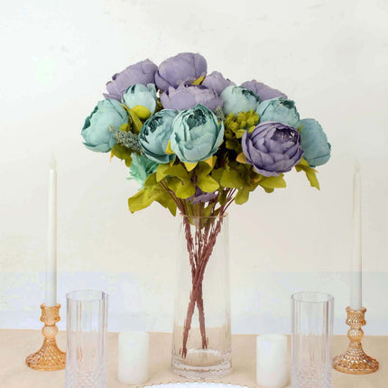 AliKopy 2 Pack Dusty Blue Peony Wedding Bouquets - Faux Silk Arrangeme