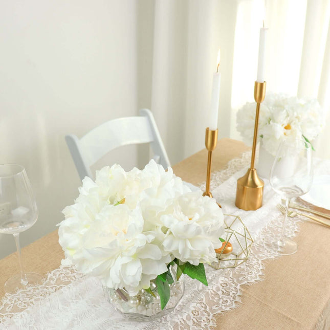 AliKopy 17" White Artificial Silk Peony Flower Bouquets - Real Touch,