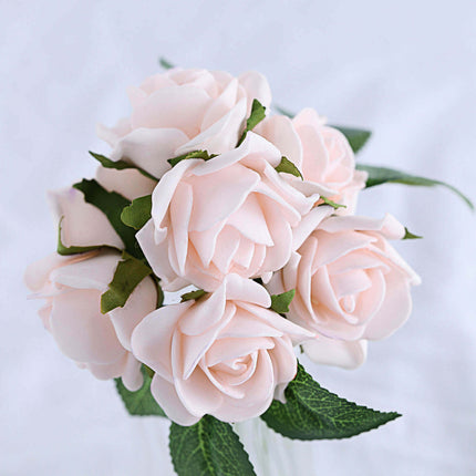 AliKopy 24 Blush Foam Roses - Realistic, Adjustable Stem & Leaves