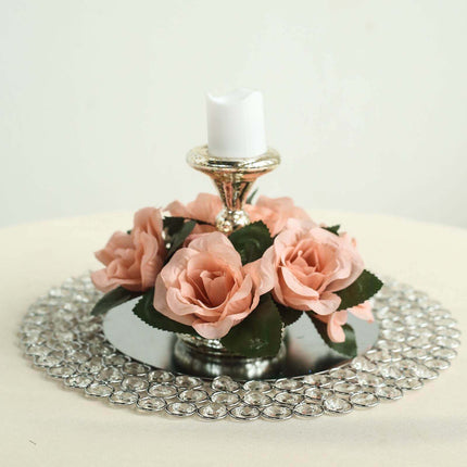 AliKopy 4 Pack Dusty Rose Silk Flower Candle Ring Wreaths - 3" Size, E