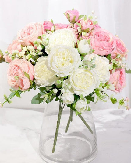 Elegant Pink Silk Peony and Rose Bouquet - Perfect for Weddings and Home Decor Enhancements