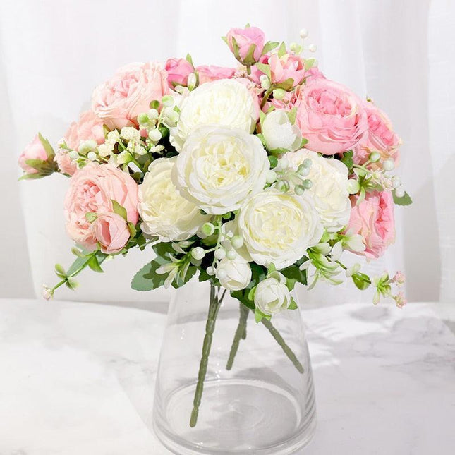 Elegant Pink Silk Peony and Rose Bouquet - Perfect for Weddings and Home Decor Enhancements
