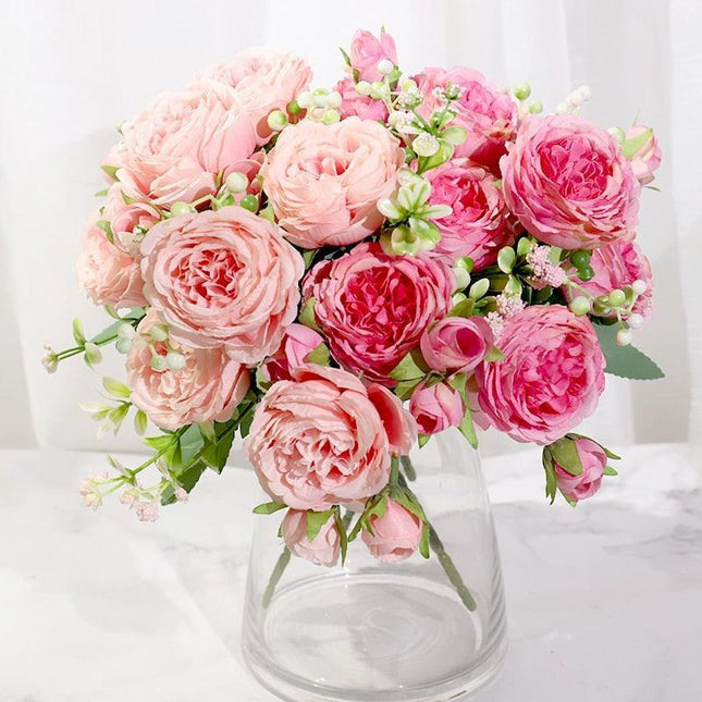 Elegant Pink Silk Peony and Rose Bouquet - Perfect for Weddings and Home Decor Enhancements