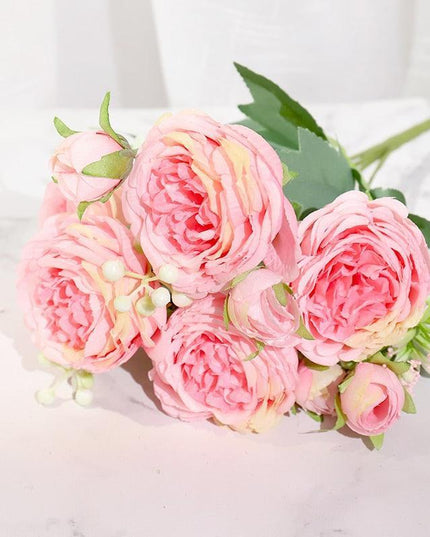 Elegant Pink Silk Peony and Rose Bouquet - Perfect for Weddings and Home Decor Enhancements