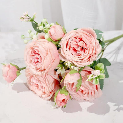 Elegant Pink Silk Peony and Rose Bouquet - Perfect for Weddings and Home Decor Enhancements