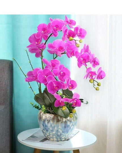 Luxurious Purple Latex Orchid Arrangement in Elegant Ceramic Pot for Home Decor