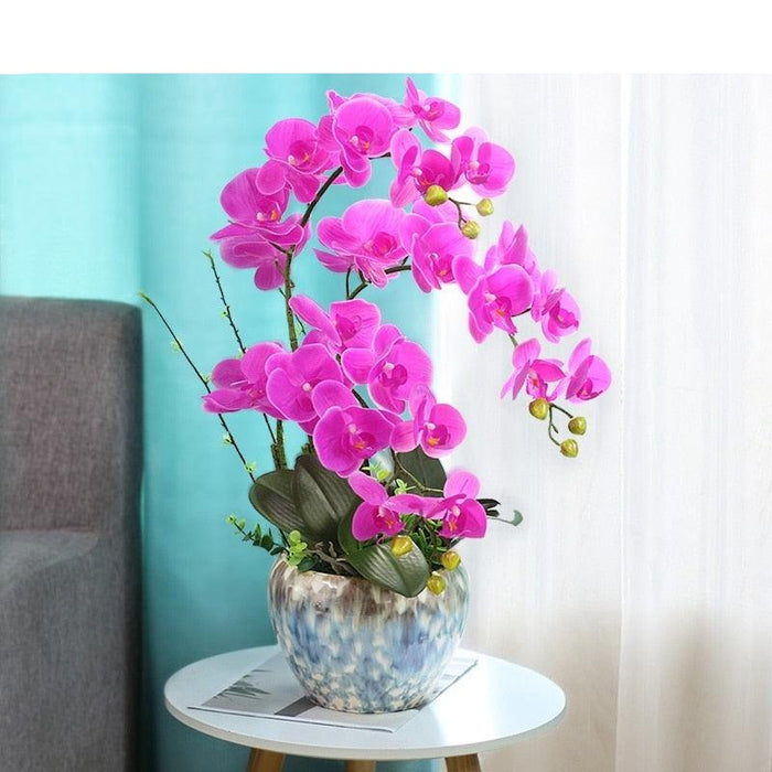 Purple Latex Orchid Display in Ceramic Pot for Elegant Home Decor