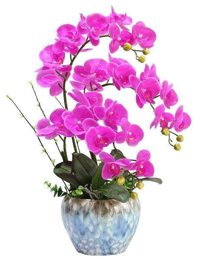 Luxurious Purple Latex Orchid Arrangement in Elegant Ceramic Pot for Home Decor