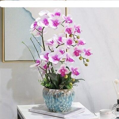 Purple Latex Orchid Display in Ceramic Pot for Elegant Home Decor