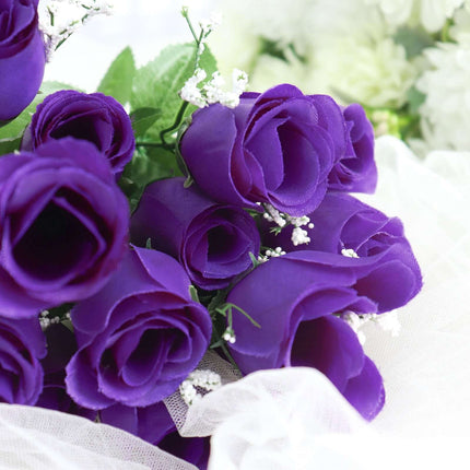AliKopy 12 Premium Silk Purple Rose Bud Bouquets - Realistic & Durable