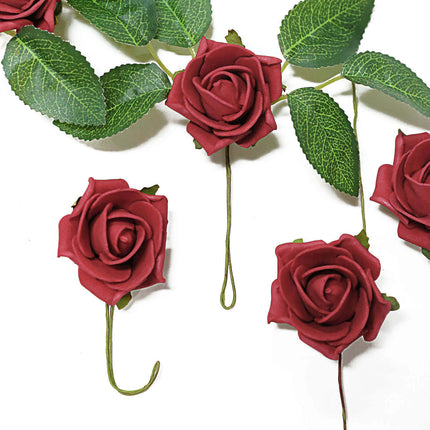 AliKopy 24 Red Foam Roses with Stem Wire and Realistic Leaves
