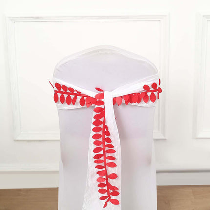 AliKopy Taffeta Ribbon Sash - 4" Leaf Petal Design, 50ft Length, Red