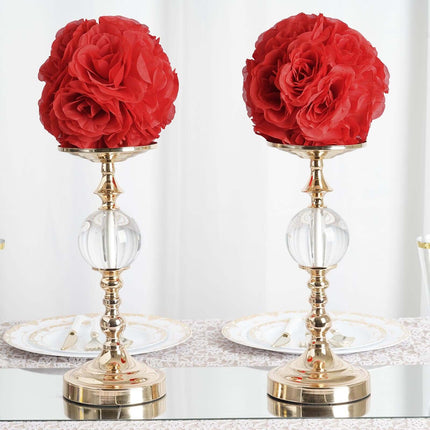 AliKopy 2 Pack 7" Red Artificial Silk Rose Kissing Ball - Durable & El