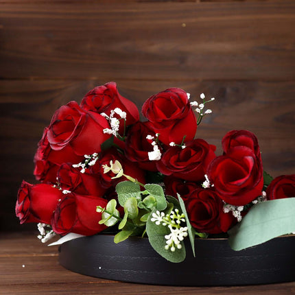 AliKopy 12 Premium Silk Rose Bud Bouquets - Red & Black, Realistic Des