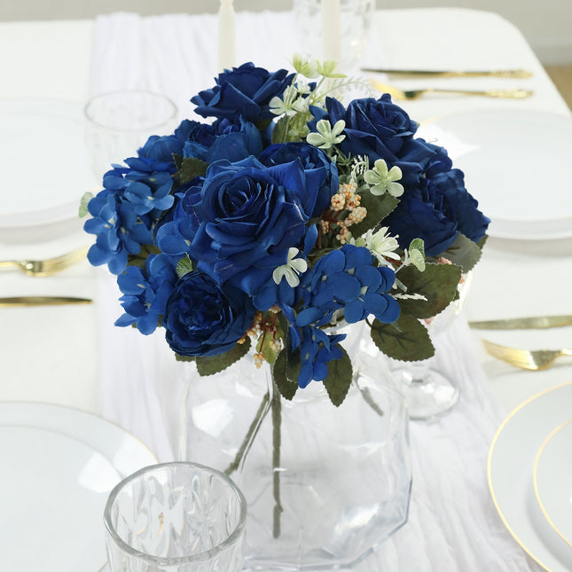 AliKopy 2 Pack Navy Blue Silk Rose & Peony Bouquets - 12" Wedding Déco