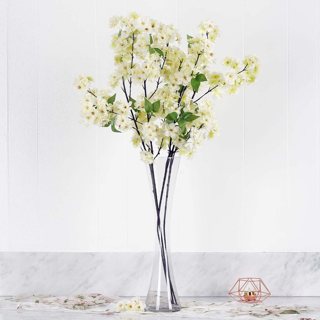 AliKopy 40" Tall Cream Silk Cherry Blossom Flowers - 4 Bushes, Realist