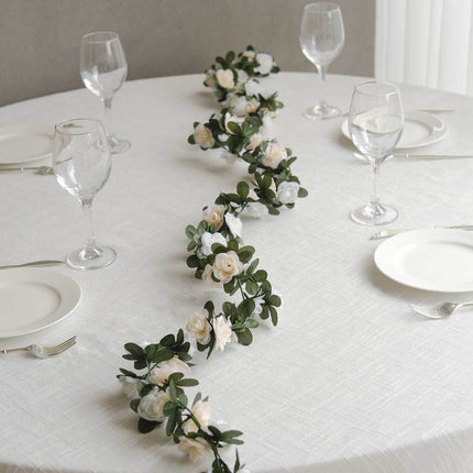 AliKopy 2 Pack 8ft Cream Ivory Mini Rose Flower Garland - 45 Flower He