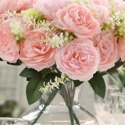 AliKopy 2-Pack 14" Blush Silk Peony Bouquet - Lifelike Floral Decor