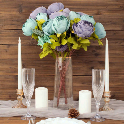 AliKopy 2 Pack Dusty Blue Peony Wedding Bouquets - Faux Silk Arrangeme