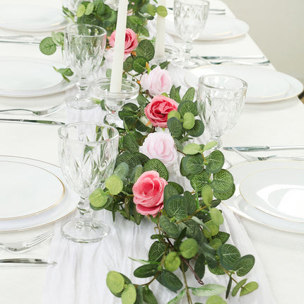 AliKopy 6ft Eucalyptus Garland with Blush Silk Roses & Durable Design