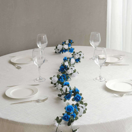 AliKopy 2 Pack 8ft Silk Flower Garland - Royal Blue Mini Rose Vines, 4