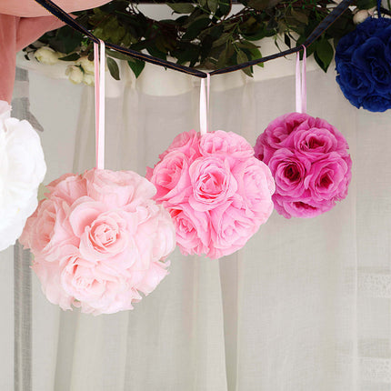 AliKopy 2 Pack 7" Blush Silk Rose Kissing Balls, Realistic & Durable
