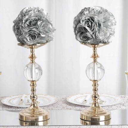 AliKopy 2 Pack 7" Silver Artificial Silk Rose Kissing Ball - Elegant D
