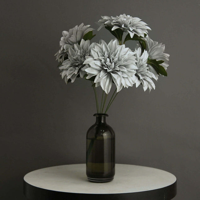 AliKopy 2 Silver Silk Dahlia Flower Spray Bushes - 20" Tall, Realistic